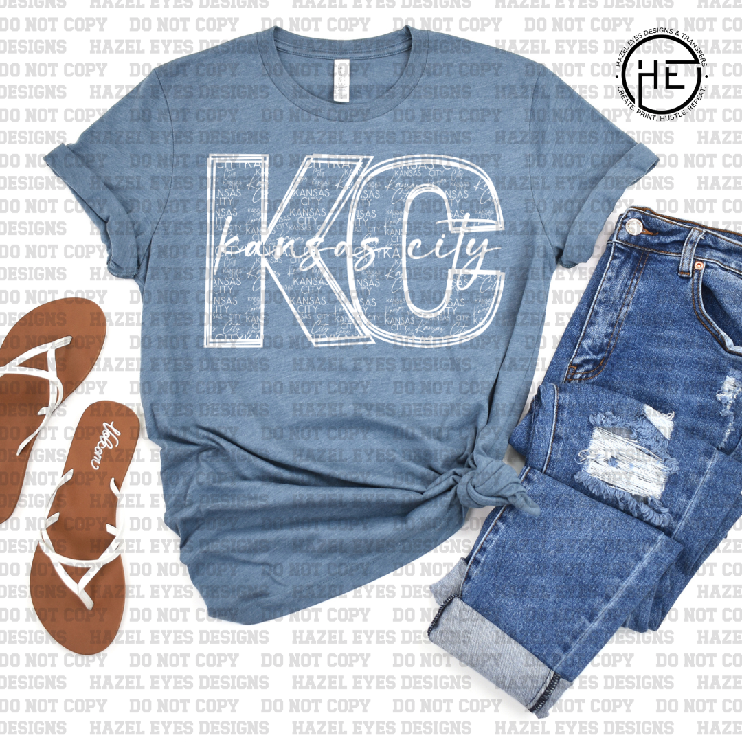 KC White Script Word Collage DTF Transfer