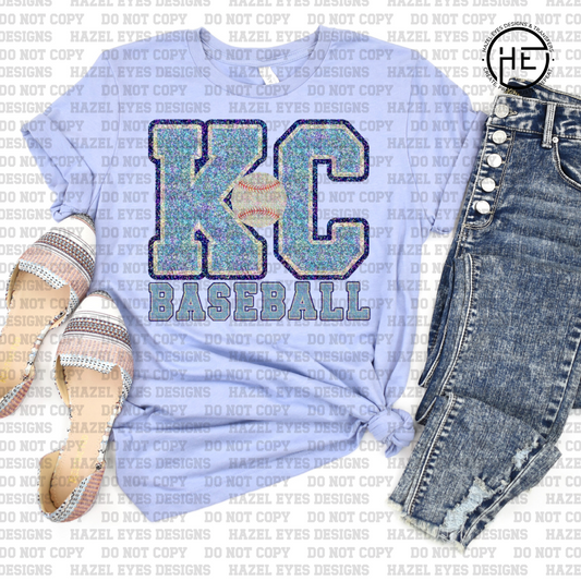 KC Blue Glitter Baseball DTF Transfer