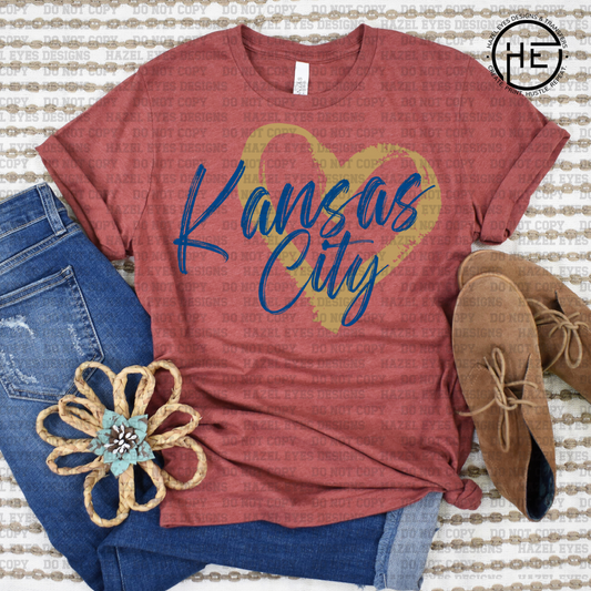 Kansas City Brown Blue Heart DTF Transfer