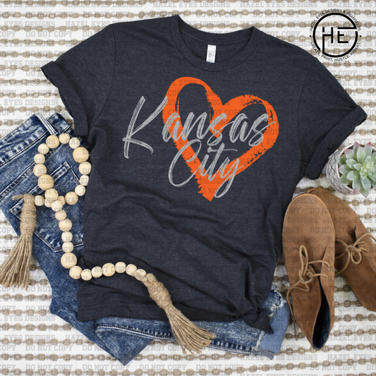 Kansas City Grey Orange Heart DTF Transfer