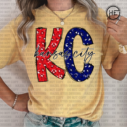 KC Blue/Red Glitter Leopard DTF Transfer