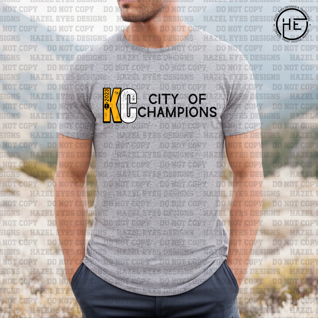 KC City Of Champs White Yellow DTF Transfer
