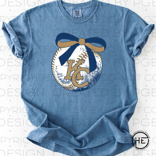 KC Tan & Navy Bow Baseball Baseball- DTF Transfer