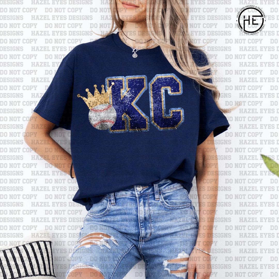 KC Baseball Glitter Crown DTF Transfer