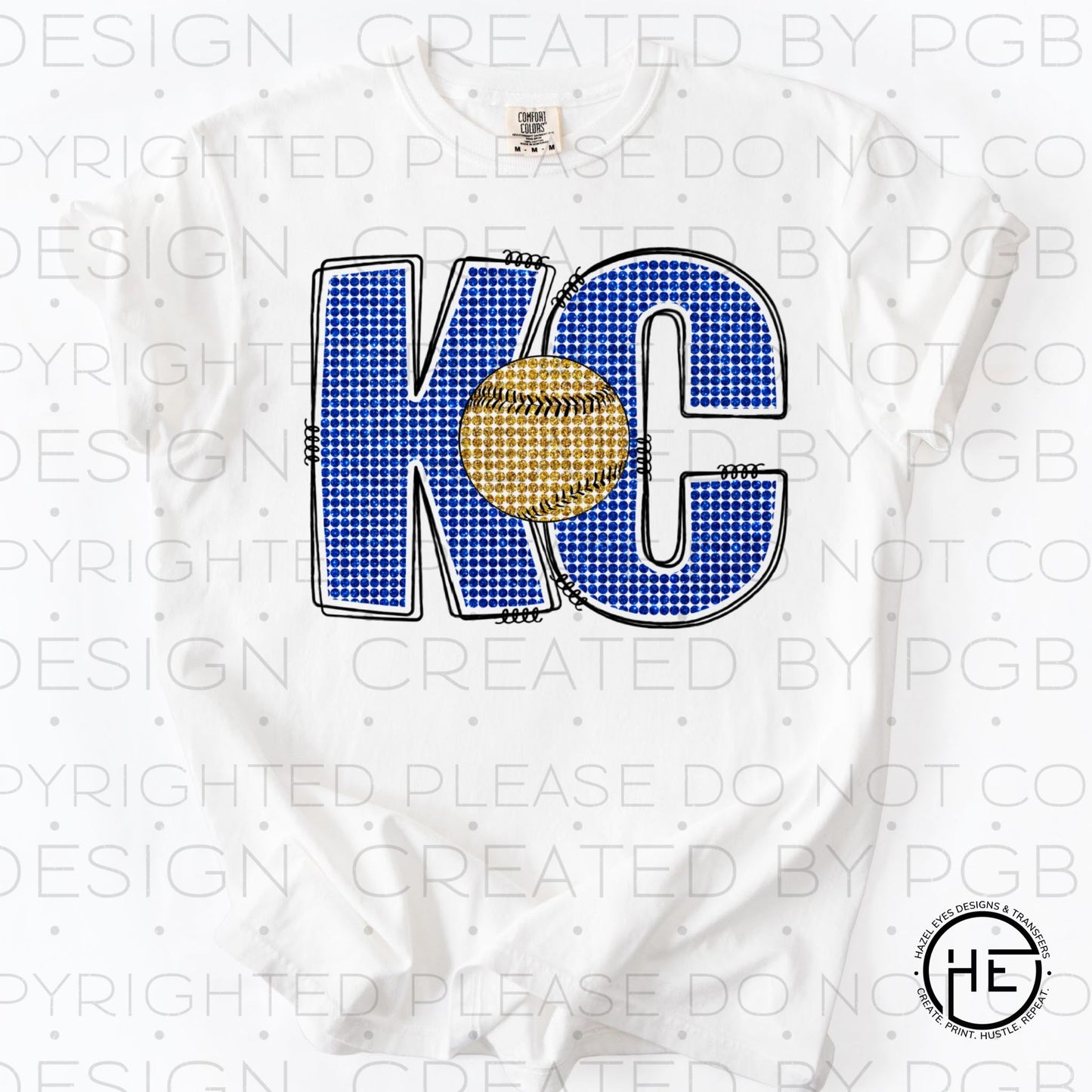 KC Royal Rhinestone Baseball - DTF Transfer