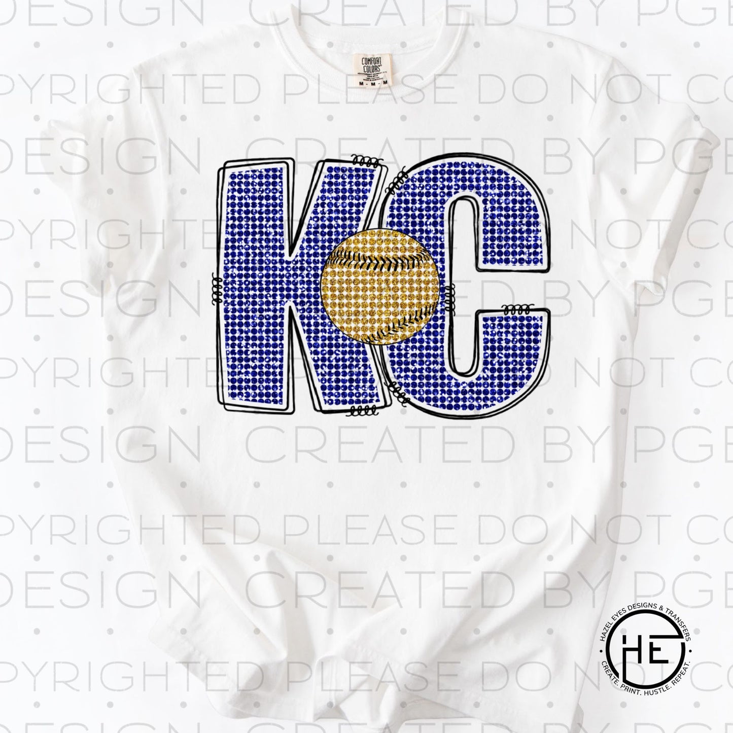 KC Navy Rhinestone Baseball - DTF Transfer