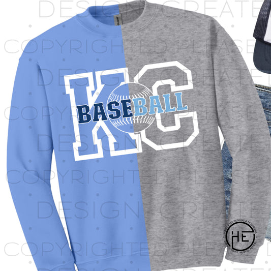 KC Navy & Light Blue Baseball - DTF Transfer