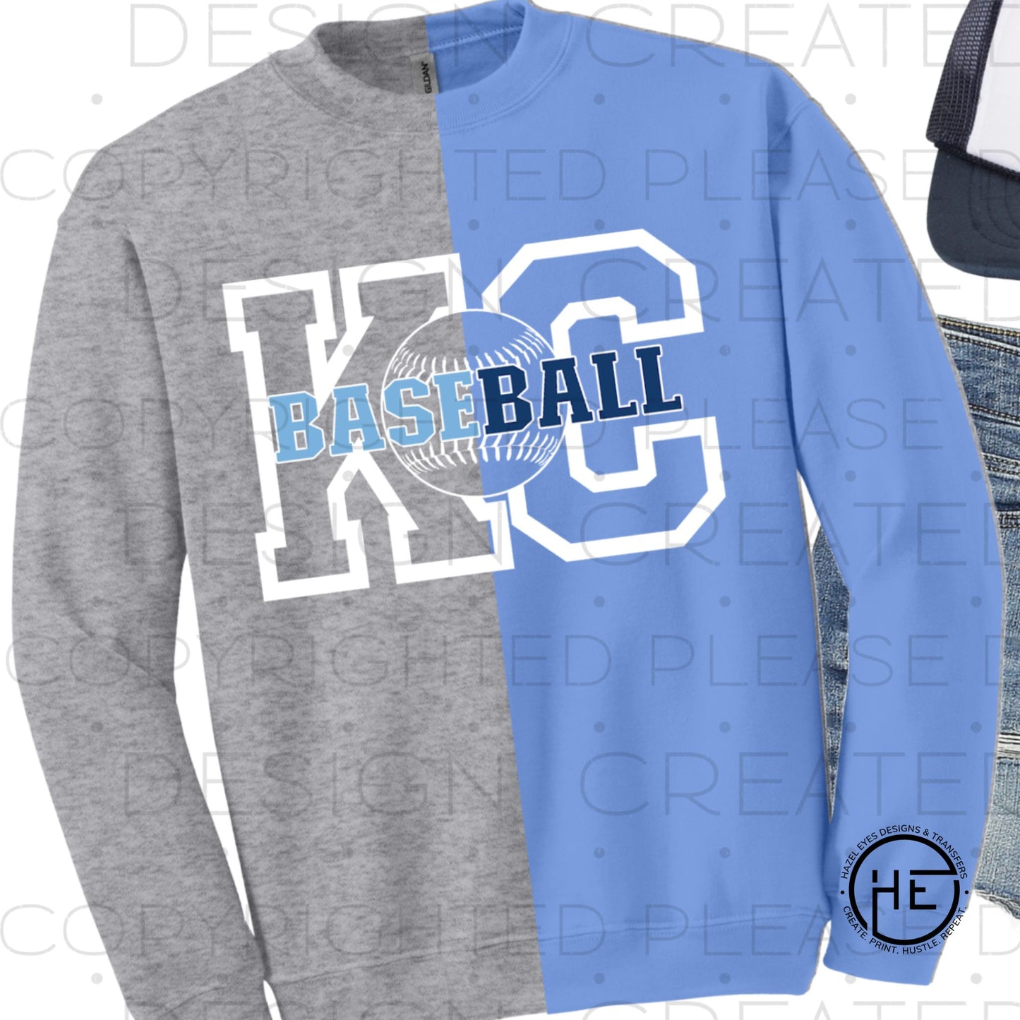 KC Light Blue & Navy Baseball - DTF Transfer