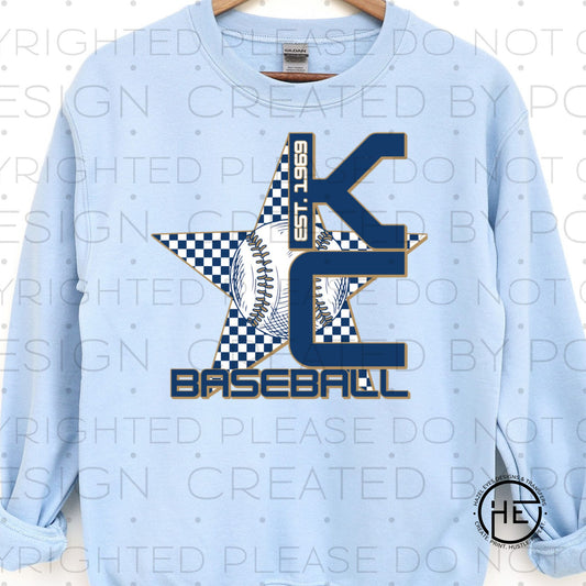 KC Navy Blue Checker Star Baseball- DTF Transfer