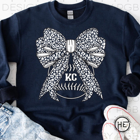 KC White Leopard Bow Baseball - DTF Transfer