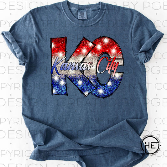 KC Red White Blue Sparkle - DTF Transfer