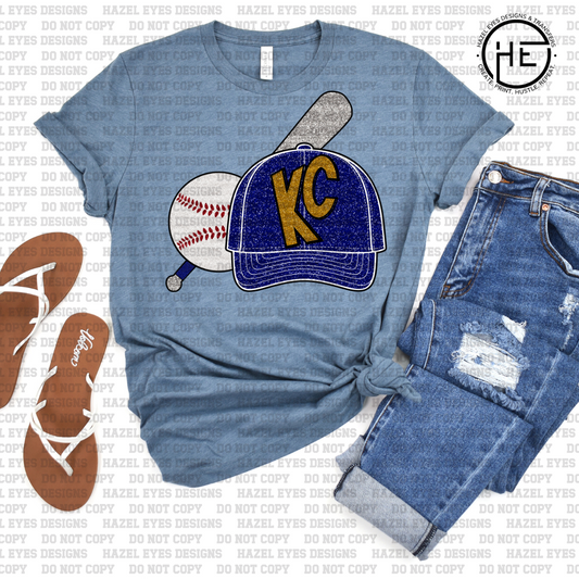 Sequin Glitter KC Baseball DTF Transfer