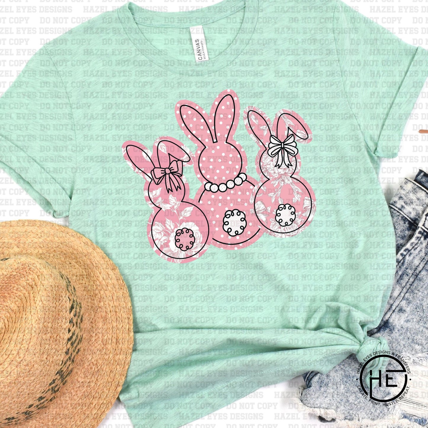 Toile Dot Bunnies Pink - DTF Transfer